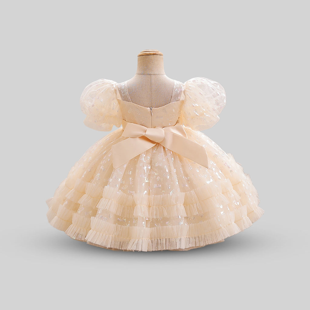 Girls Puff Sleeve Balloon Shape Printed Dress Party Dresses   