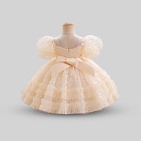 Girls Puff Sleeve Balloon Shape Printed Dress Party Dresses   