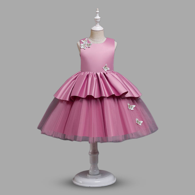 Girls Duchess Satin Butterfly Applique Party Dress Party Dresses Light Pink 1-2 Y 