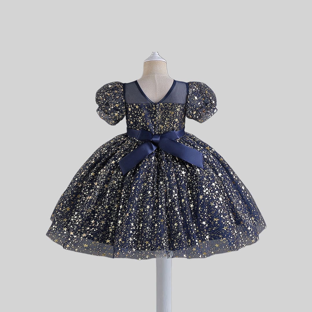 Girls Star Foil Print Fit & Flare Dress Party Dresses   