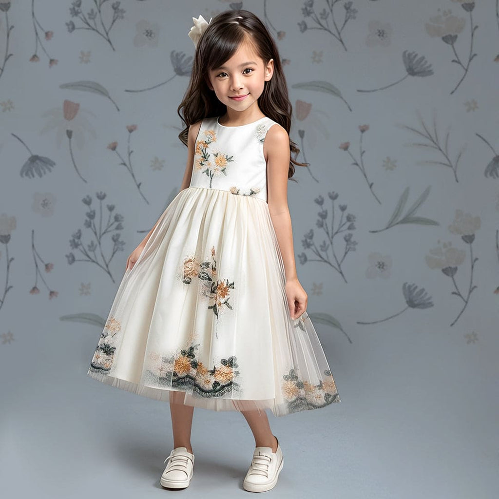 Girls Tulle Overlay Dress with Embroidery