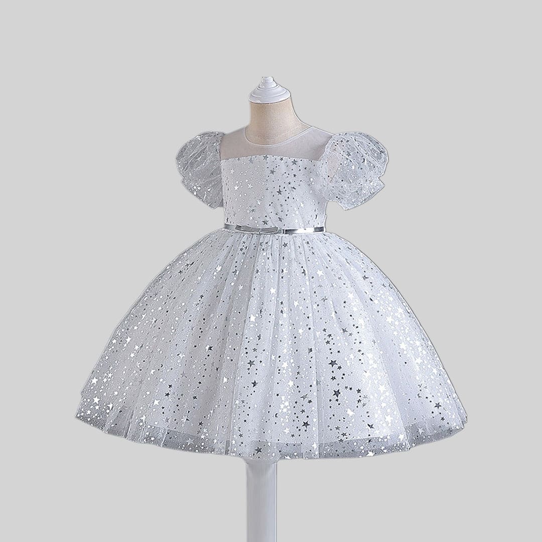 Girls Star Foil Print Fit & Flare Dress Party Dresses   