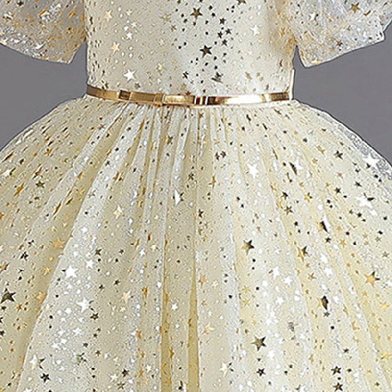Girls Star Foil Print Fit & Flare Dress Party Dresses   