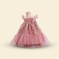Girls Cape Sleeve Embroidered Fit & Flare Party Dress Party Dresses   