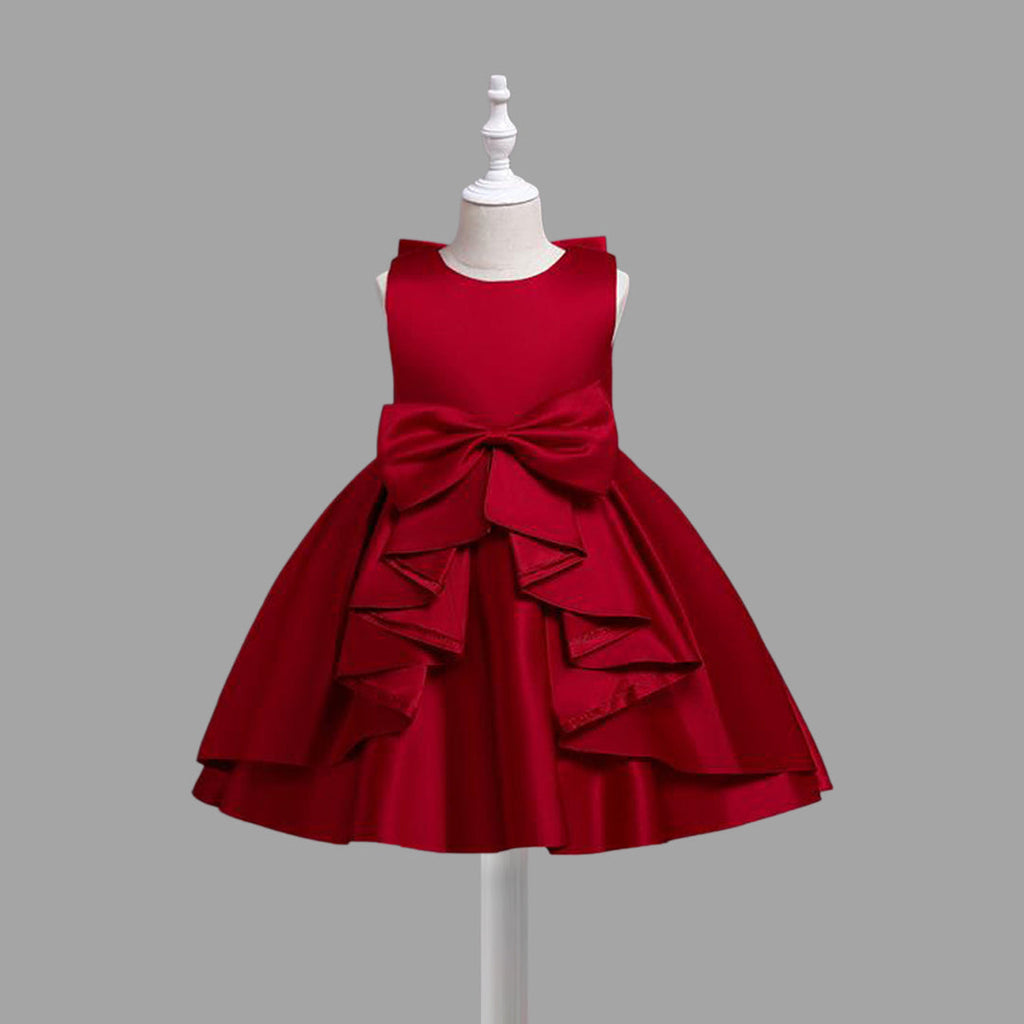 Girls Sleeveless Fit & Flare Party Dress With Big Bow