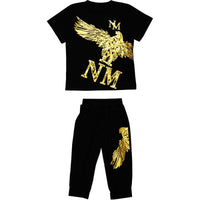 Boys Foil Print T-shirt with Bermudas Set Sets Black 4-5 Y 